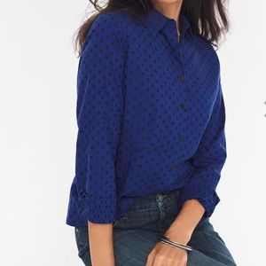 Chico’s Women’s No-Iron Blue Chic Jacquard Shirt Size 2.5